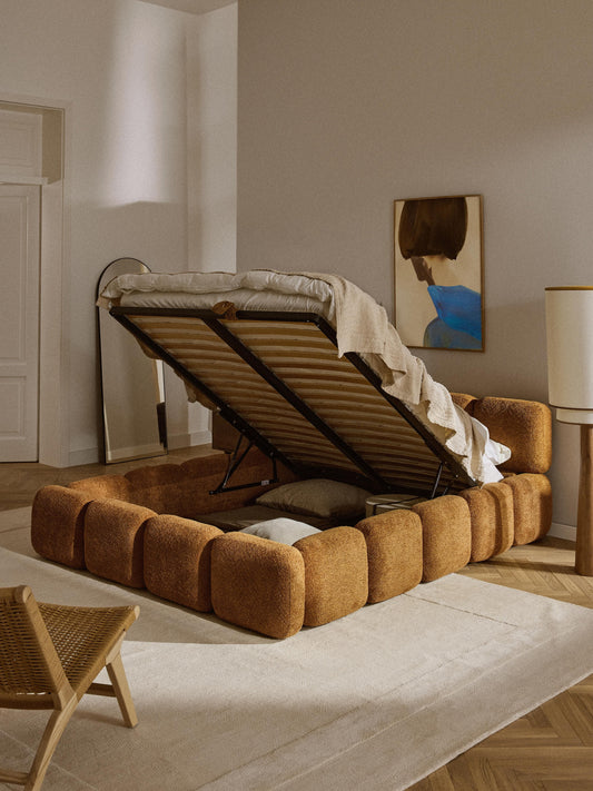Tayla Upholstered Bed with Teddy Bouclé Cover and Storage