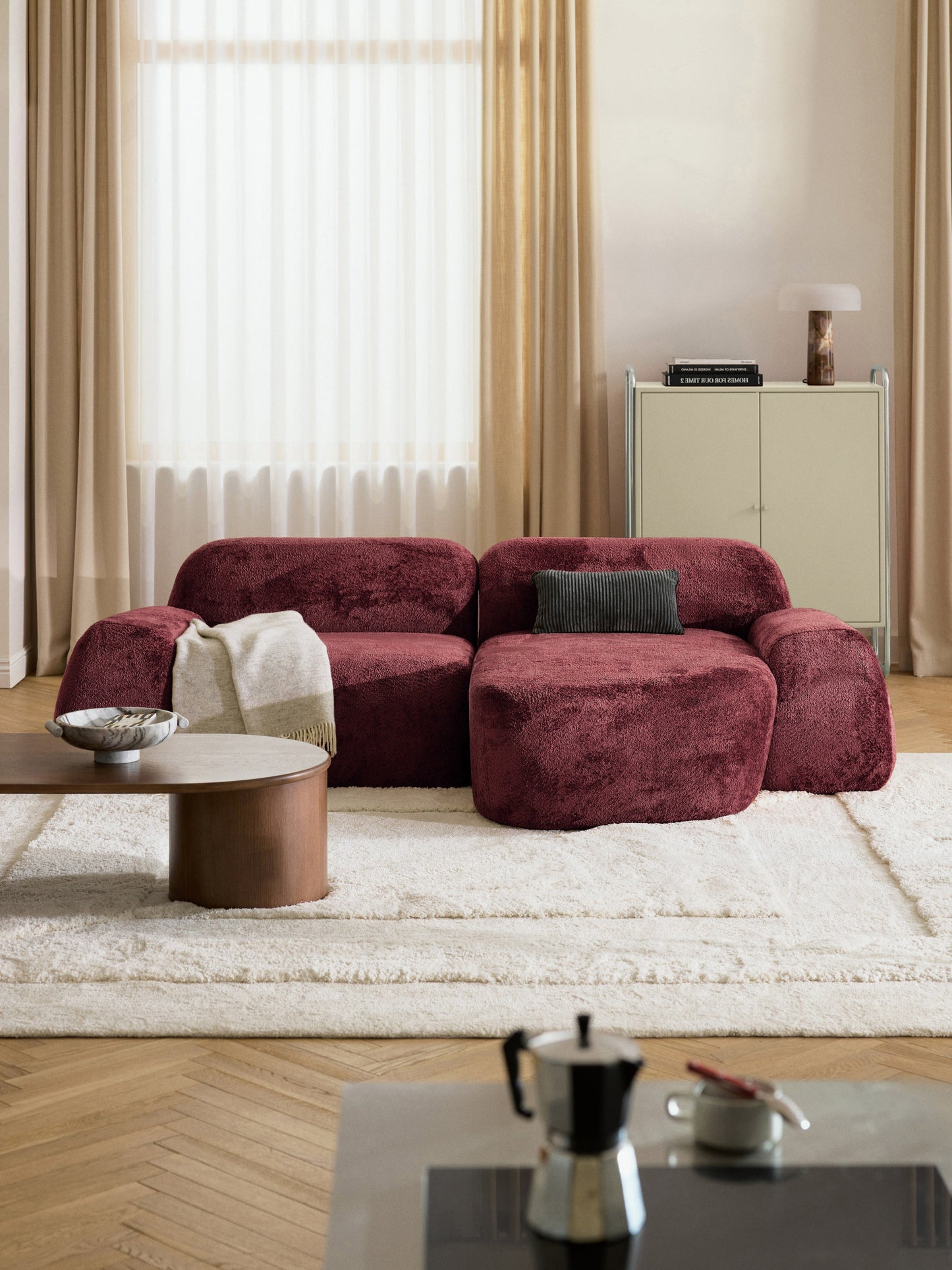Wolke Modular Corner Sofa with Teddy Bouclé Cover (3-Seater)