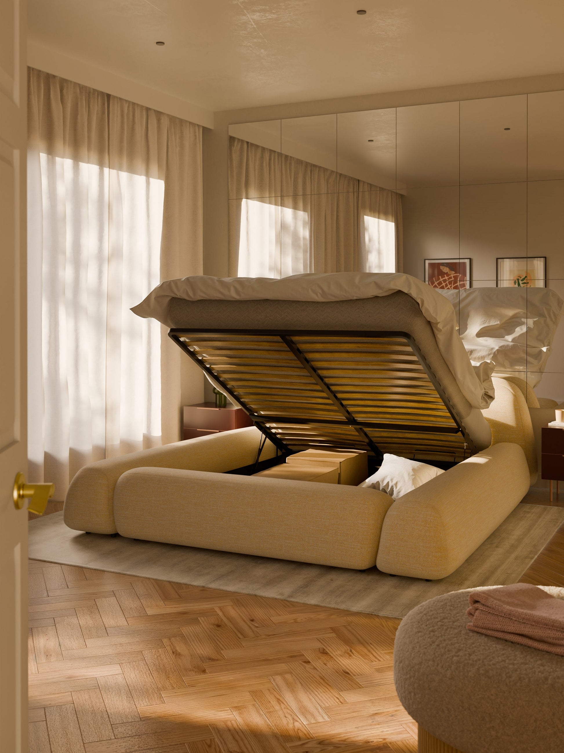 Wolke Storage Bed in Bouclé, Upholstered