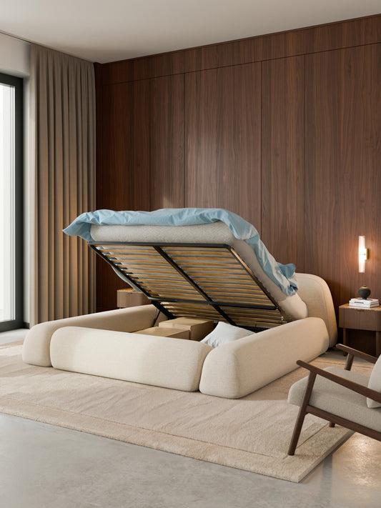 Wolke Storage Bed in Bouclé, Upholstered