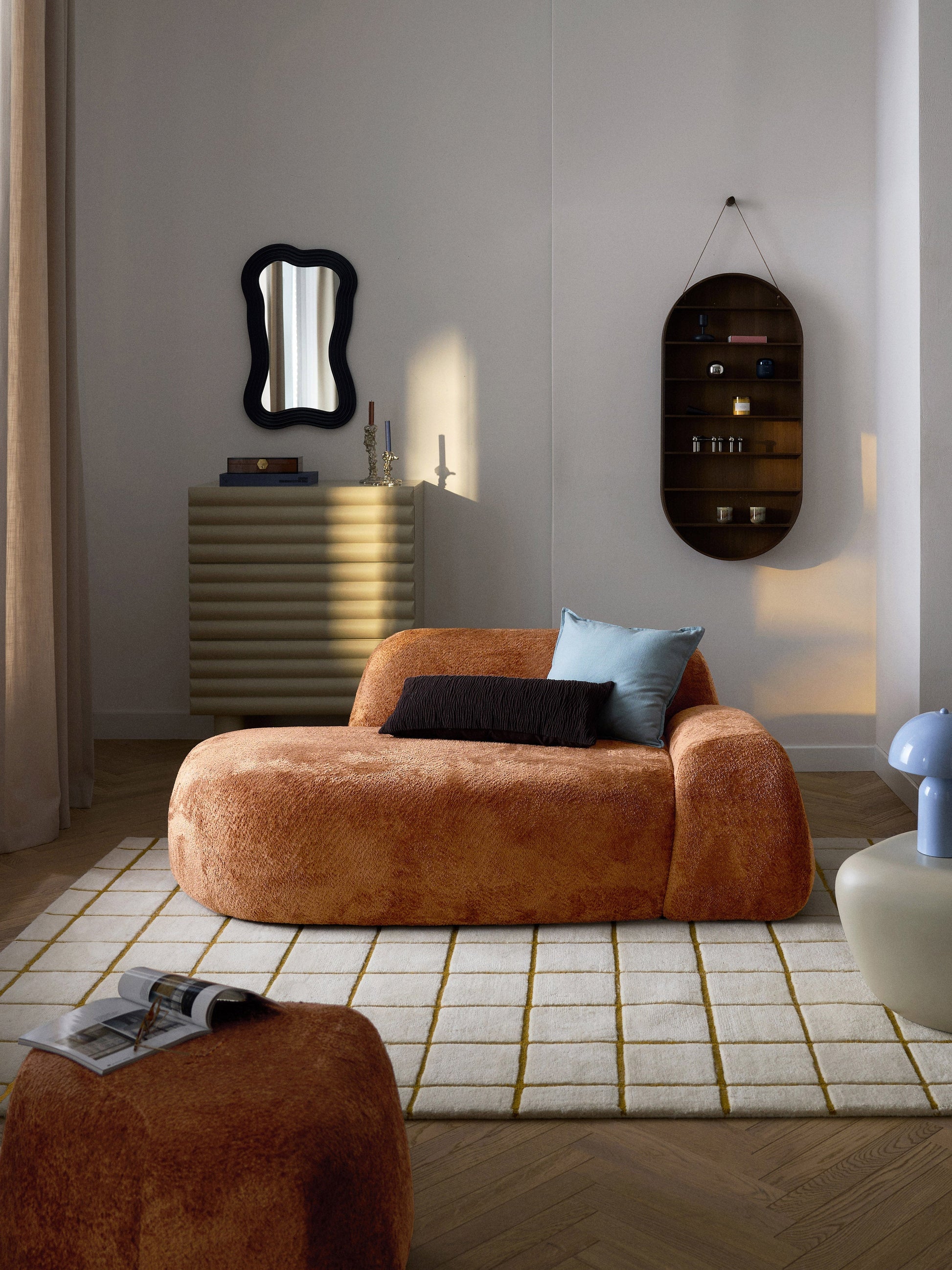 Wolke Teddy Bouclé Settee with Chaise Longue (2-Seater)