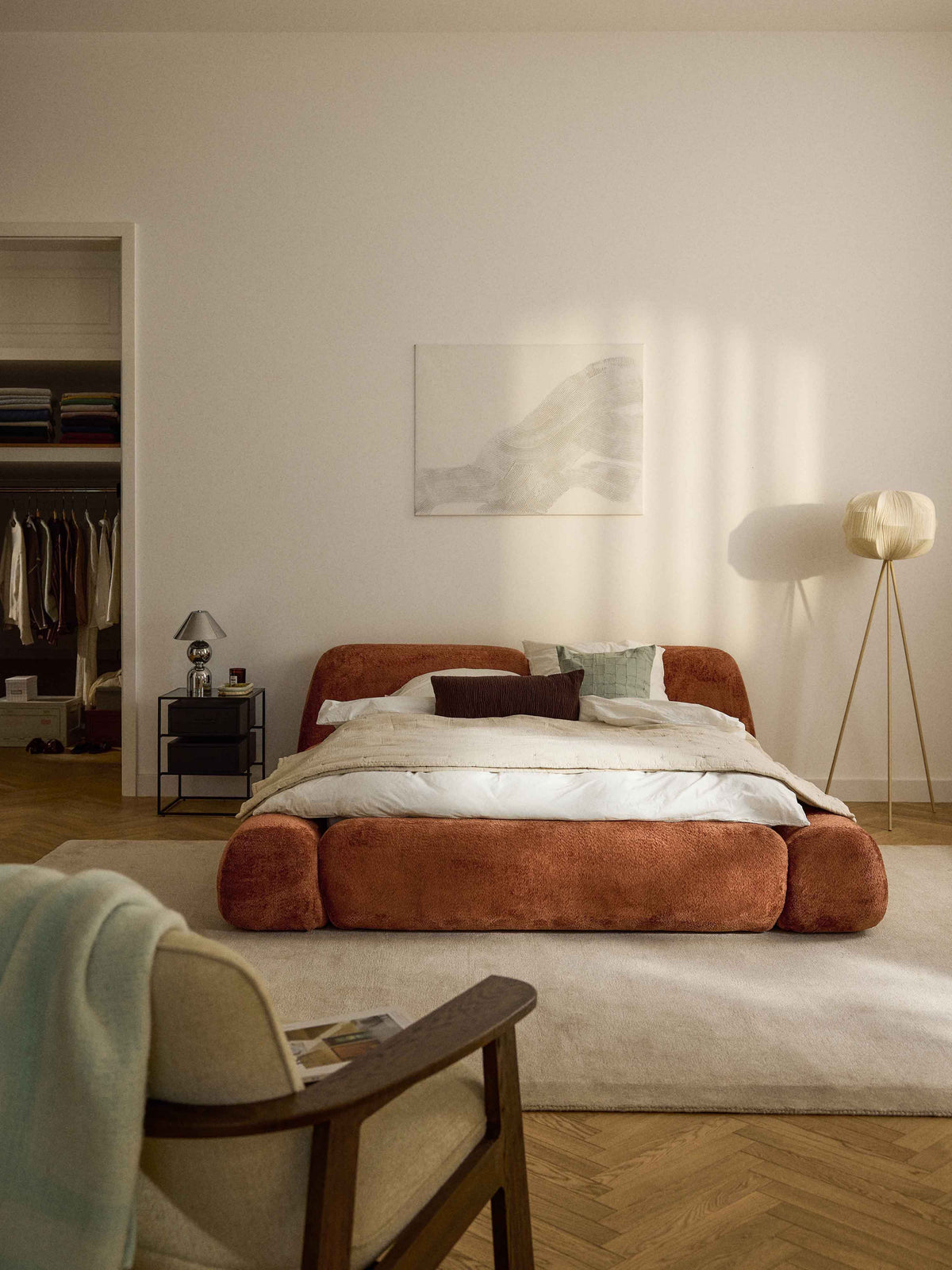 Wolke Upholstered Bed with Teddy Bouclé Cover